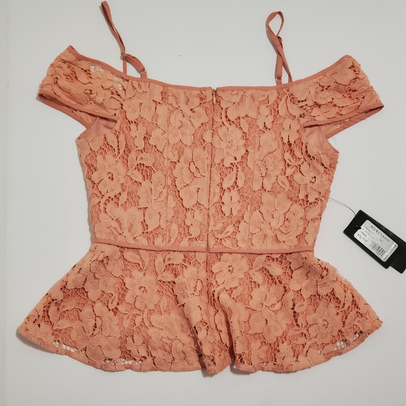 ♡  GUESS Marciano Pink Lace Open Shoulder Short-Sleeve Peplum Top - Size XS, 0 ♡ - Picture 10 of 10